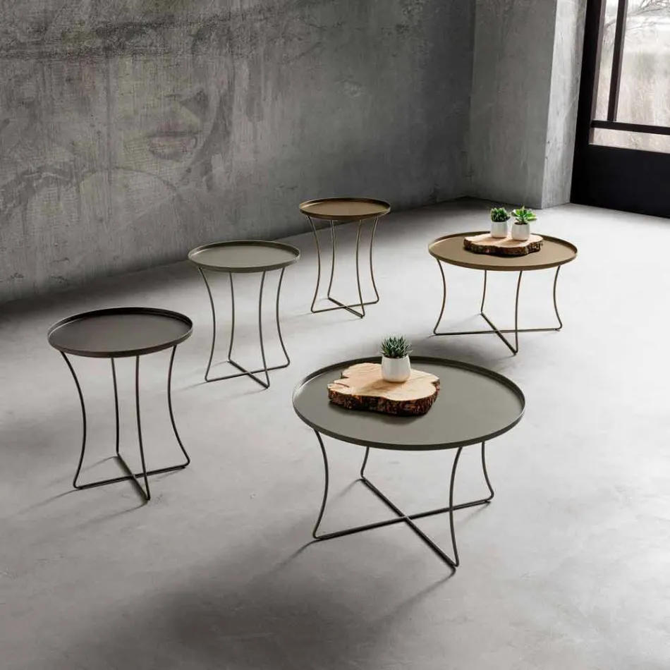 Mesa de centro de metal com bandeja para recipientes Made in Italy - Numbo Viadurini