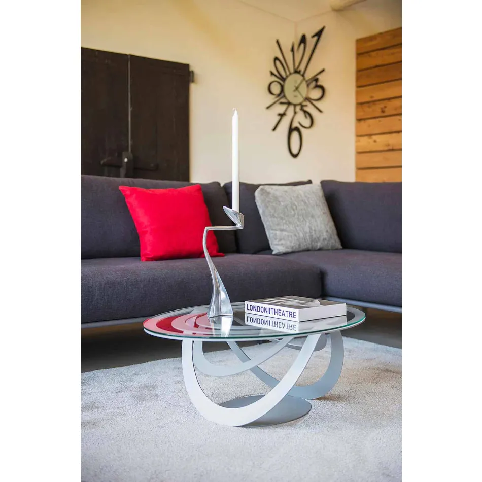 Mesa de centro em ferro branco e vidro ou ardósia fabricada na Itália - Olfeo Viadurini