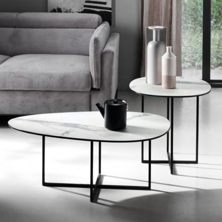 Mesa de centro em vidro laminado e metal Made in Italy - Sedona Viadurini