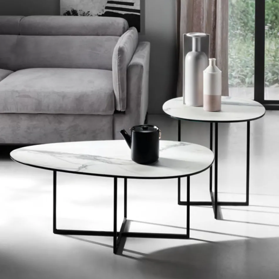 Mesa de centro em vidro laminado e metal Made in Italy - Sedona Viadurini