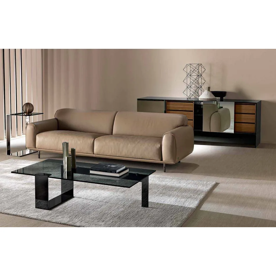 Mesa de centro moderna com tampo de vidro fumado e base de metal fabricada na Itália - Scoby Viadurini