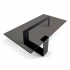 Mesa de centro moderna com tampo de vidro fumado e base de metal fabricada na Itália - Scoby Viadurini