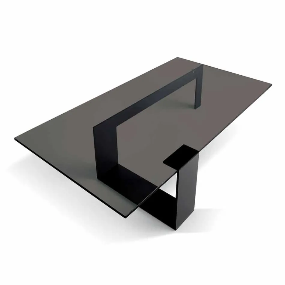 Mesa de centro moderna com tampo de vidro fumado e base de metal fabricada na Itália - Scoby Viadurini