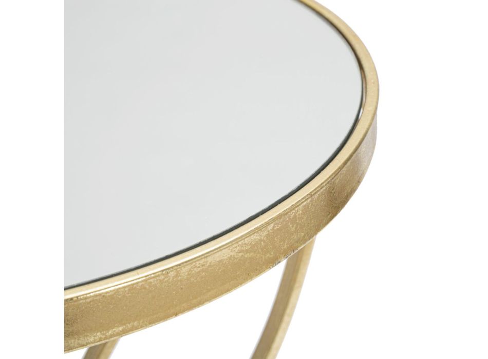 Mesa de centro de ferro dourado com espelho redondo - Umari Viadurini