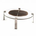 Mesa de centro oval Buck 1, com tampo de vidro / madeira, design moderno