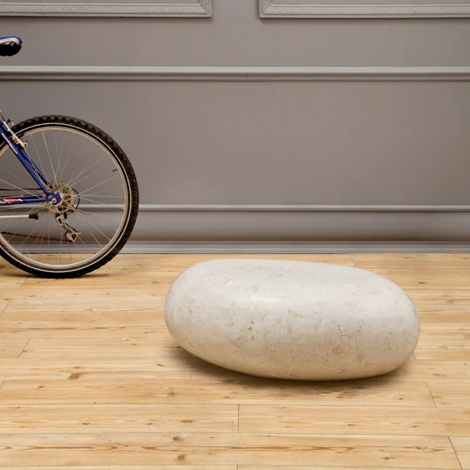 Mesa de Centro Oval em Pedra Fóssil Branca - Alfred Viadurini