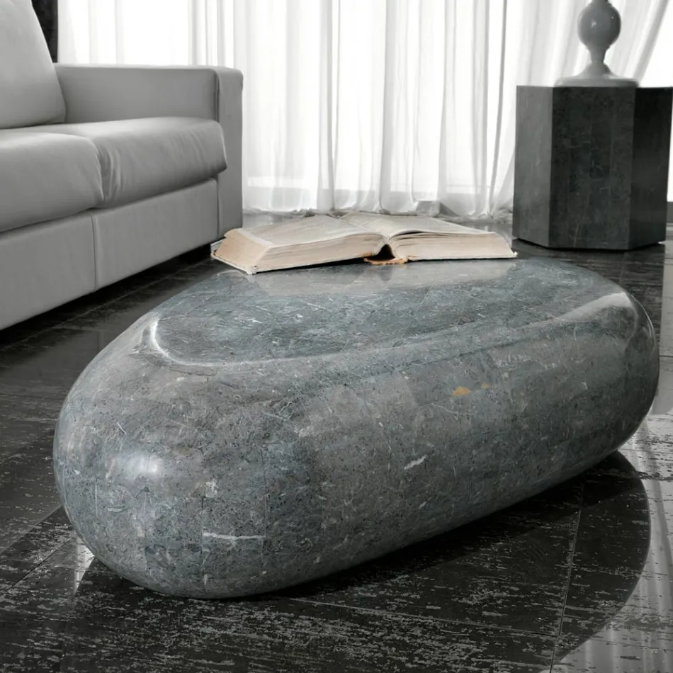 Mesa de Centro Oval em Pedra Fóssil Moderna - Avenida Viadurini