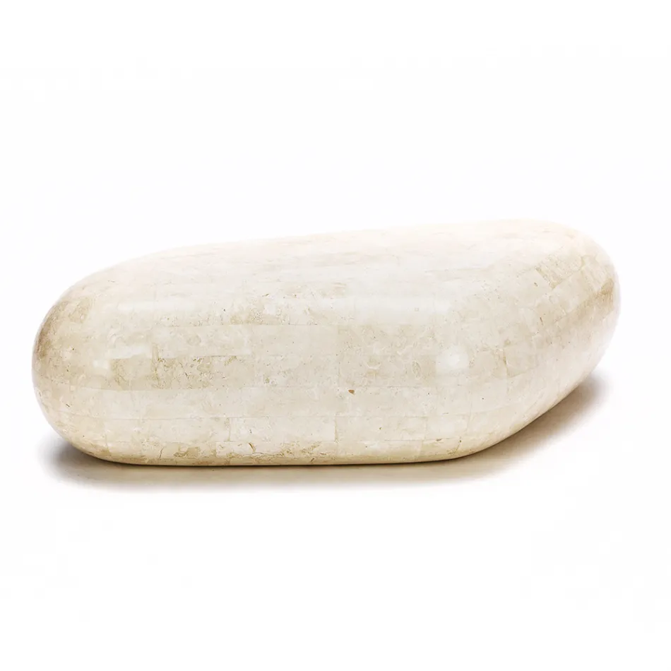 Mesa de Centro Oval em Pedra Fóssil Moderna - Avenida Viadurini