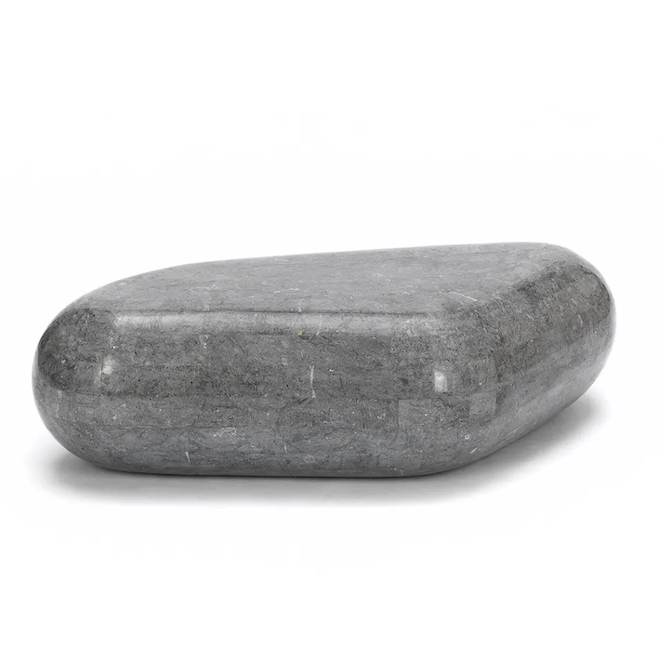 Mesa de Centro Oval em Pedra Fóssil Moderna - Avenida Viadurini