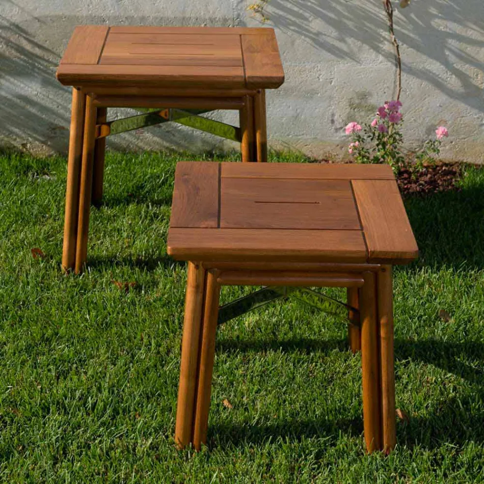 Mesa de Centro Externa em Madeira Natural ou Preta, 2 Tamanhos - Suzana Viadurini