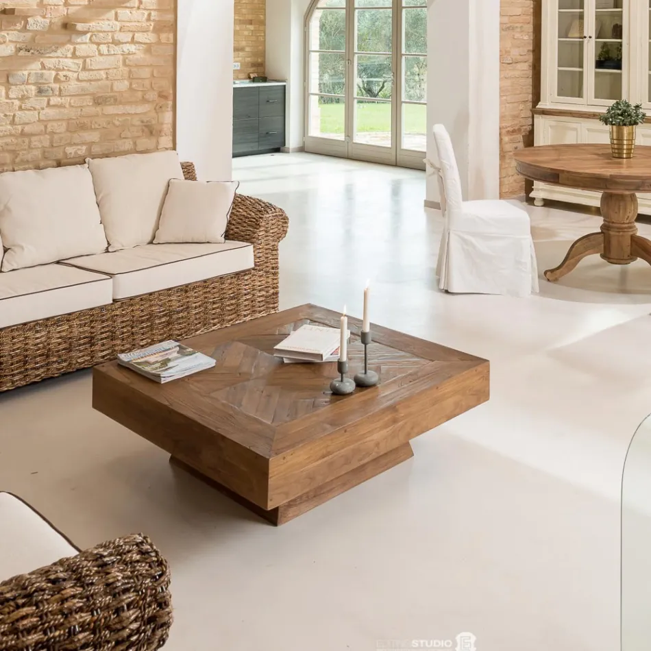 Mesa de Centro Quadrada em Madeira Tropical Reciclada - Slide Viadurini