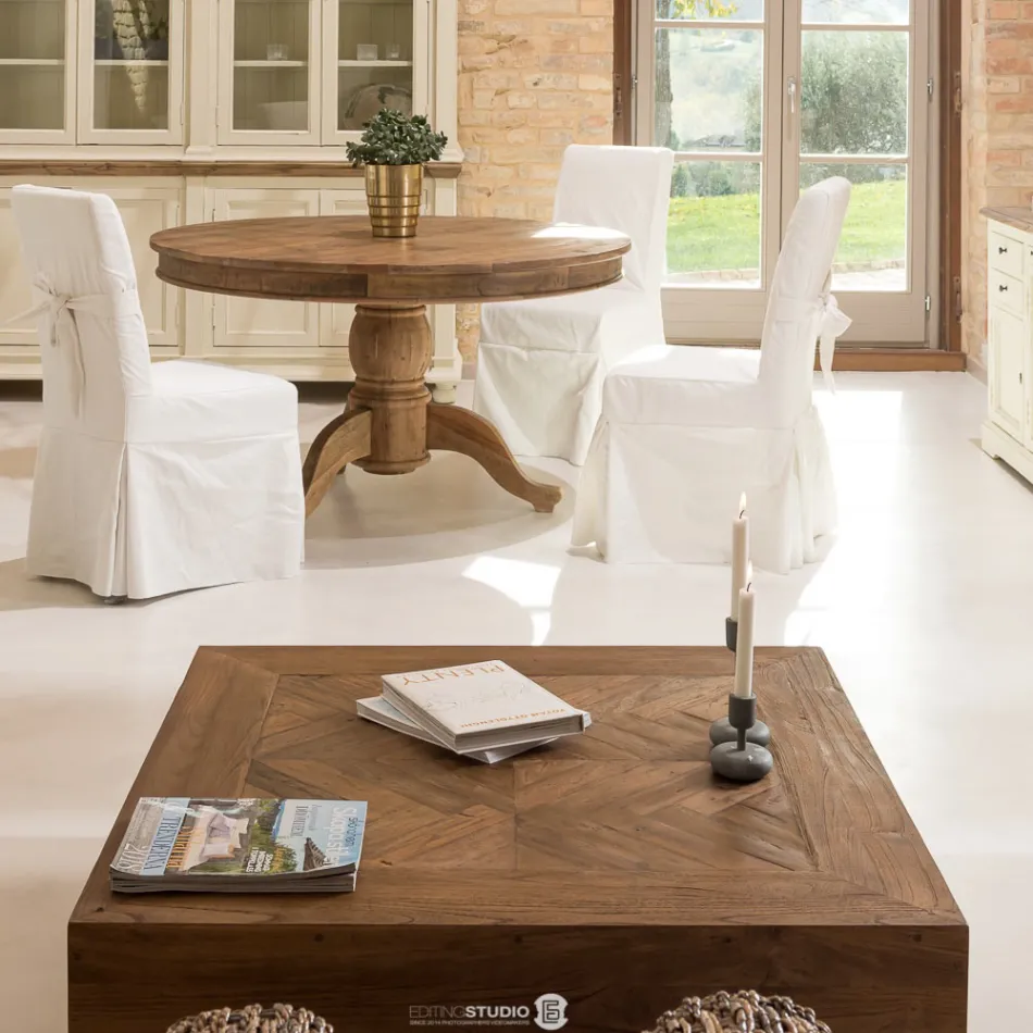 Mesa de Centro Quadrada em Madeira Tropical Reciclada - Slide Viadurini