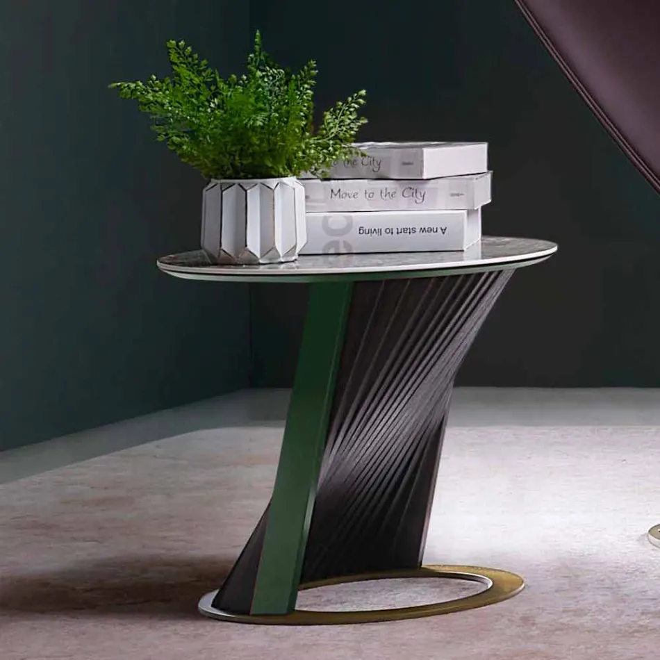 Mesa de centro redonda de design em grés e cinzas made in Italy - Bering Viadurini