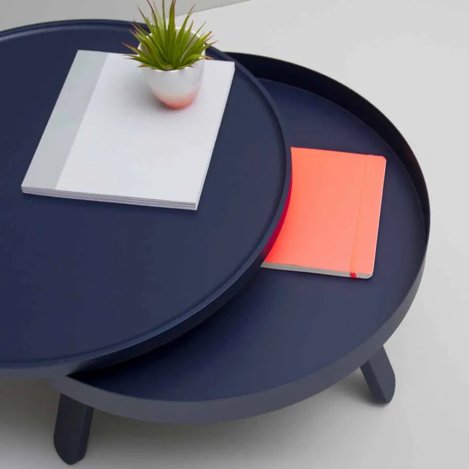 Mesa de centro redonda de design em madeira maciça e metal - Salerno Viadurini