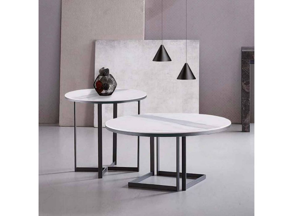 Mesa de centro redonda em Gres e Metal Moderno Made in Italy - Albert Viadurini