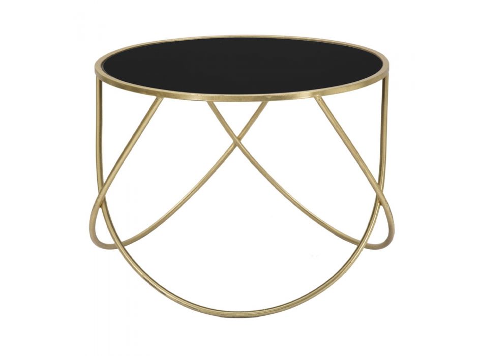 Mesa de centro redonda em vidro preto e ferro com acabamento dourado - rebelde Viadurini