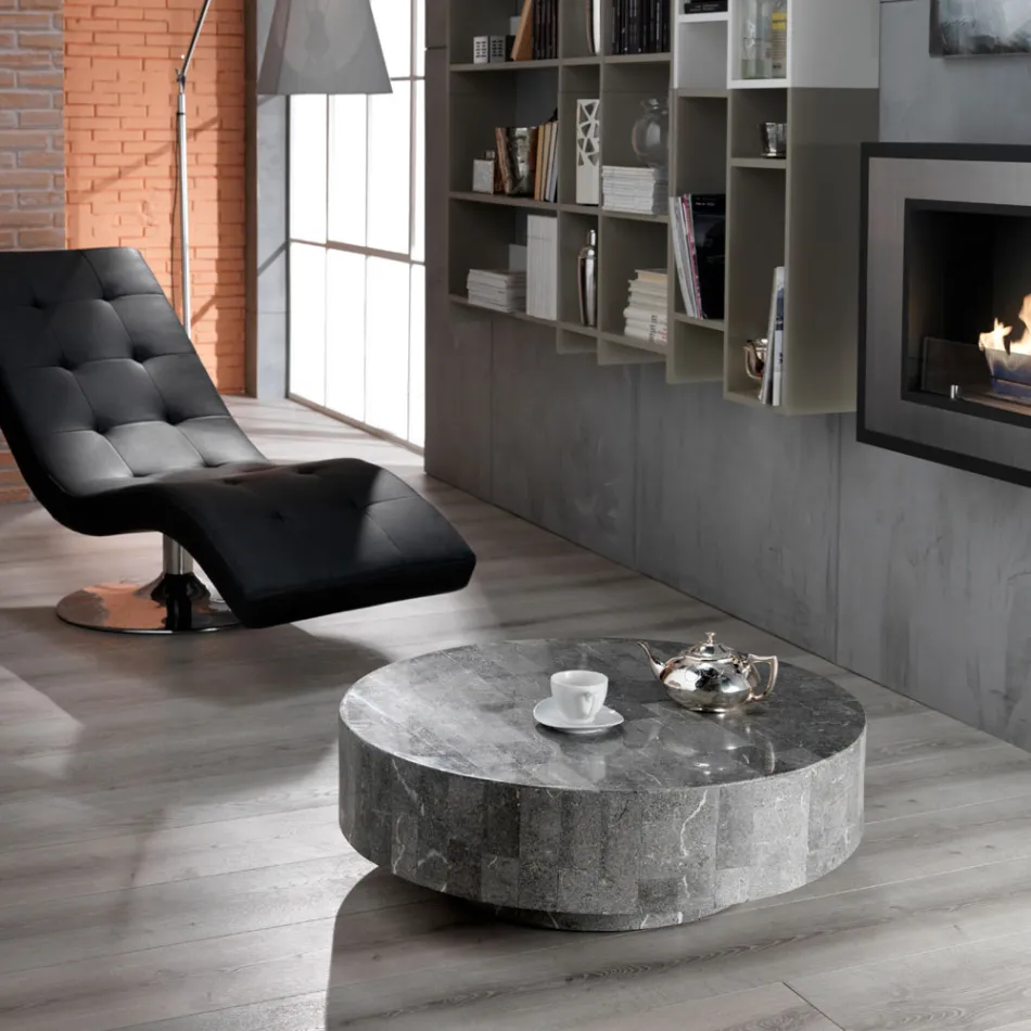 Mesa de centro redonda moderna em pedra fóssil - Vermont Viadurini