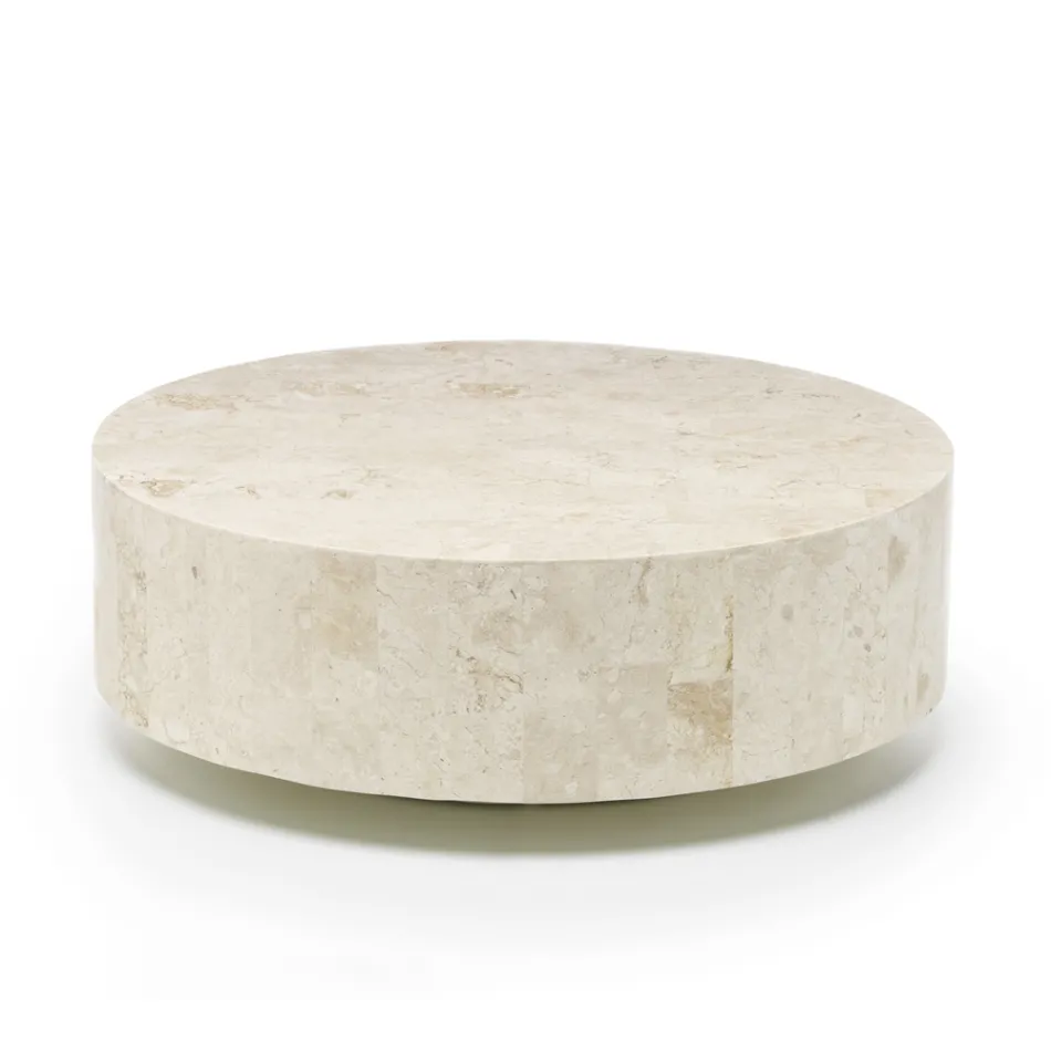 Mesa de centro redonda moderna em pedra fóssil - Vermont Viadurini
