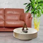 Mesa de centro redonda moderna em pedra fóssil - Vermont Viadurini