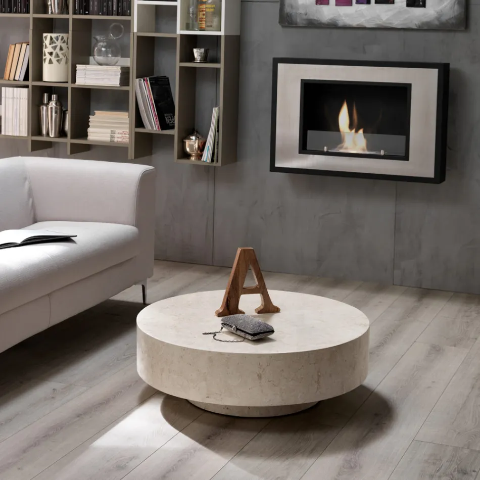 Mesa de centro redonda moderna em pedra fóssil - Vermont Viadurini