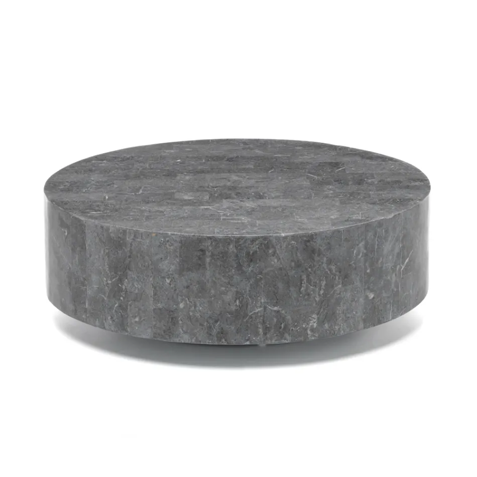 Mesa de centro redonda moderna em pedra fóssil - Vermont Viadurini