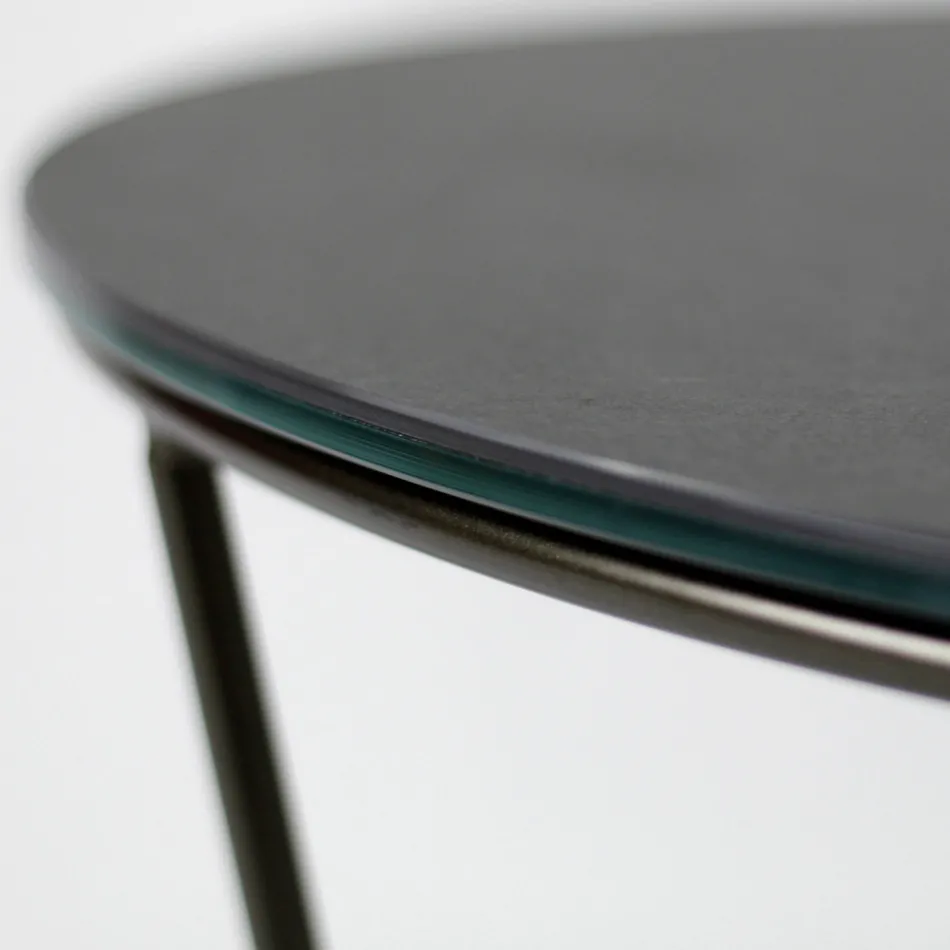 Mesa de centro redonda em grés e aço fabricado na Itália - Paini Viadurini