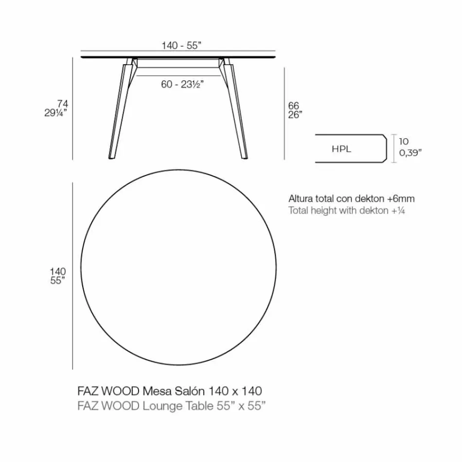 Mesa de centro redonda de madeira e tampo Hpl em 2 tamanhos - Faz Wood by Vondom Viadurini