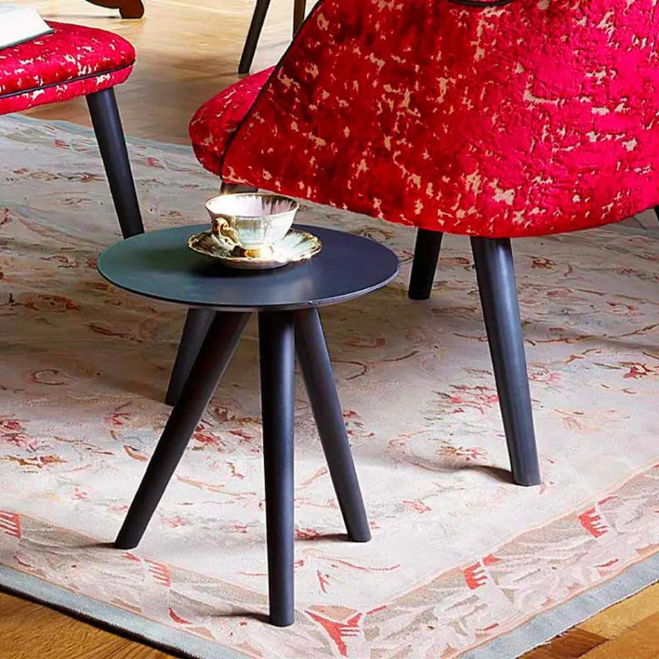 Mesa de centro redonda em madeira lacada cinza preto Made in Italy - Stuttgart Viadurini