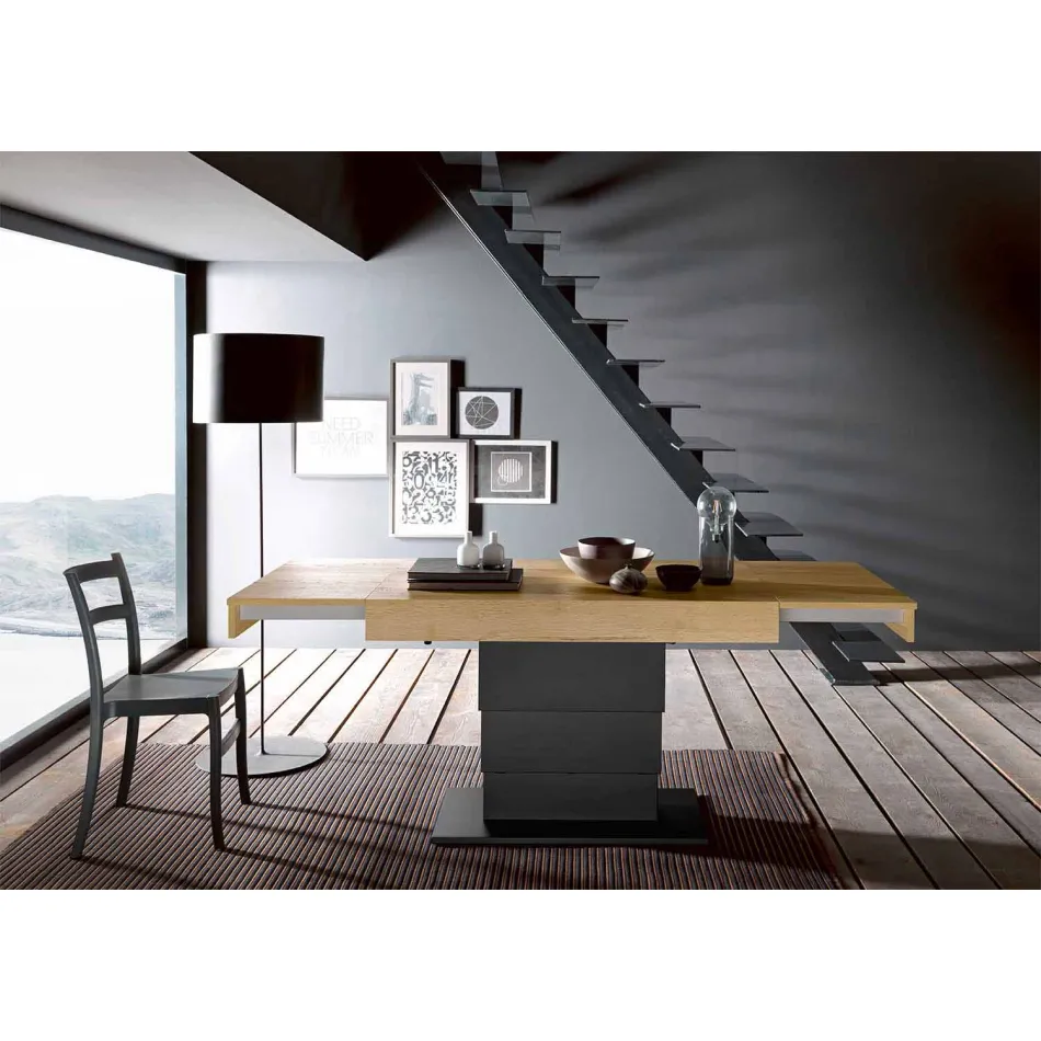 Mesa de Centro Transformável em Madeira e Aço Made in Italy - Demetro Viadurini