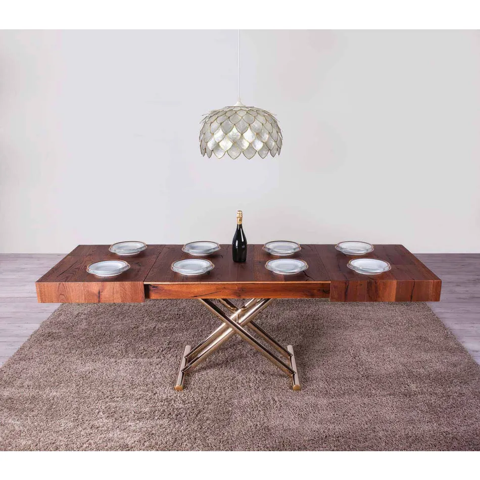 Mesa de Centro Transformável em Madeira e Metal Made in Italy - Patroclus Viadurini