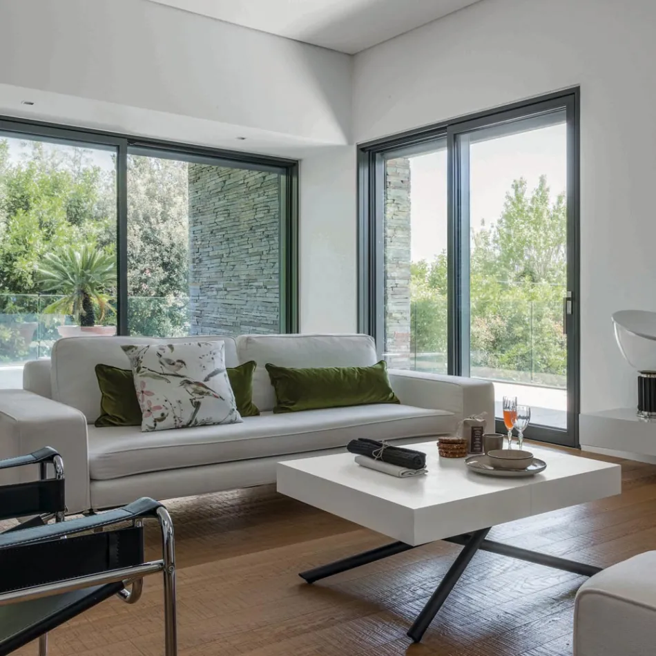 Mesa de centro transformável em madeira e metal, fabricada na Itália - Sanrocco Viadurini