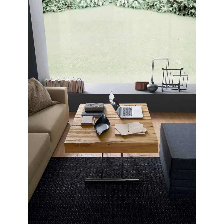 Mesa de Centro Transformável em Madeira Maciça Made in Italy - Trabucco Viadurini