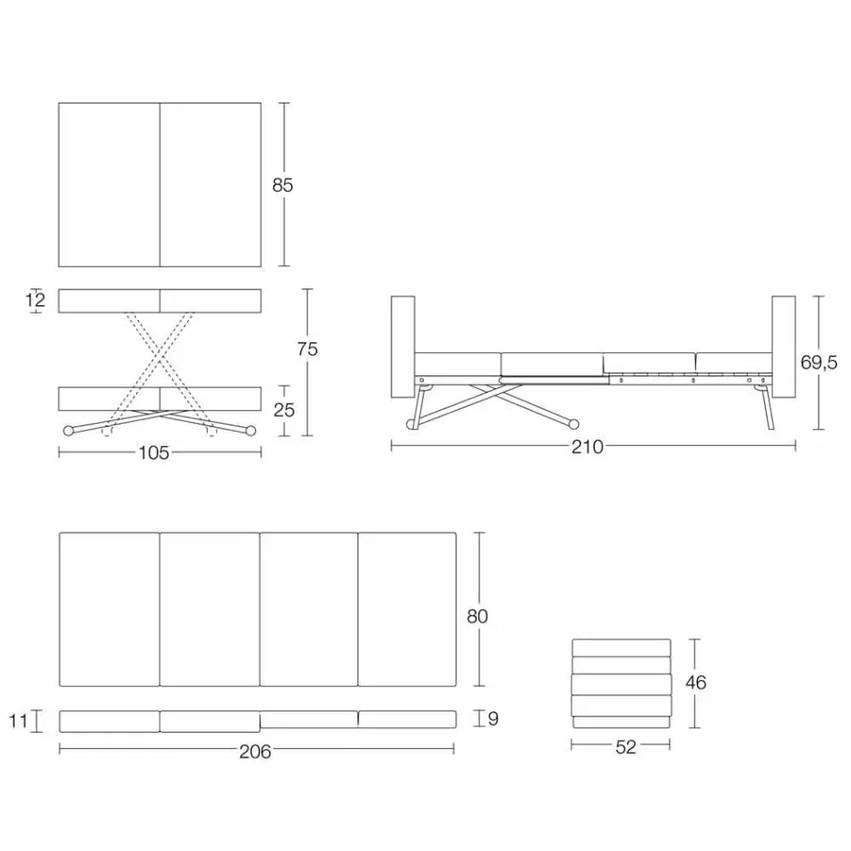 Mesa de Centro Transformável em Madeira Maciça Made in Italy - Trabucco Viadurini