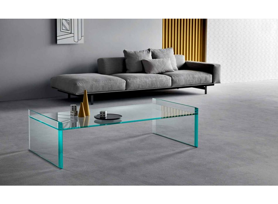 Mesa de centro de vidro extra claro com bisel Made in Italy - Imperative Viadurini