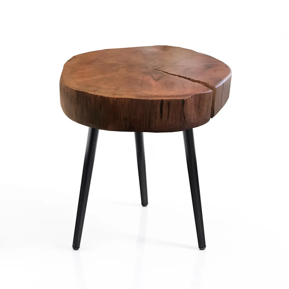 Mesa de centro da sala com pés de metal e tampo em madeira maciça - Sardenha Viadurini