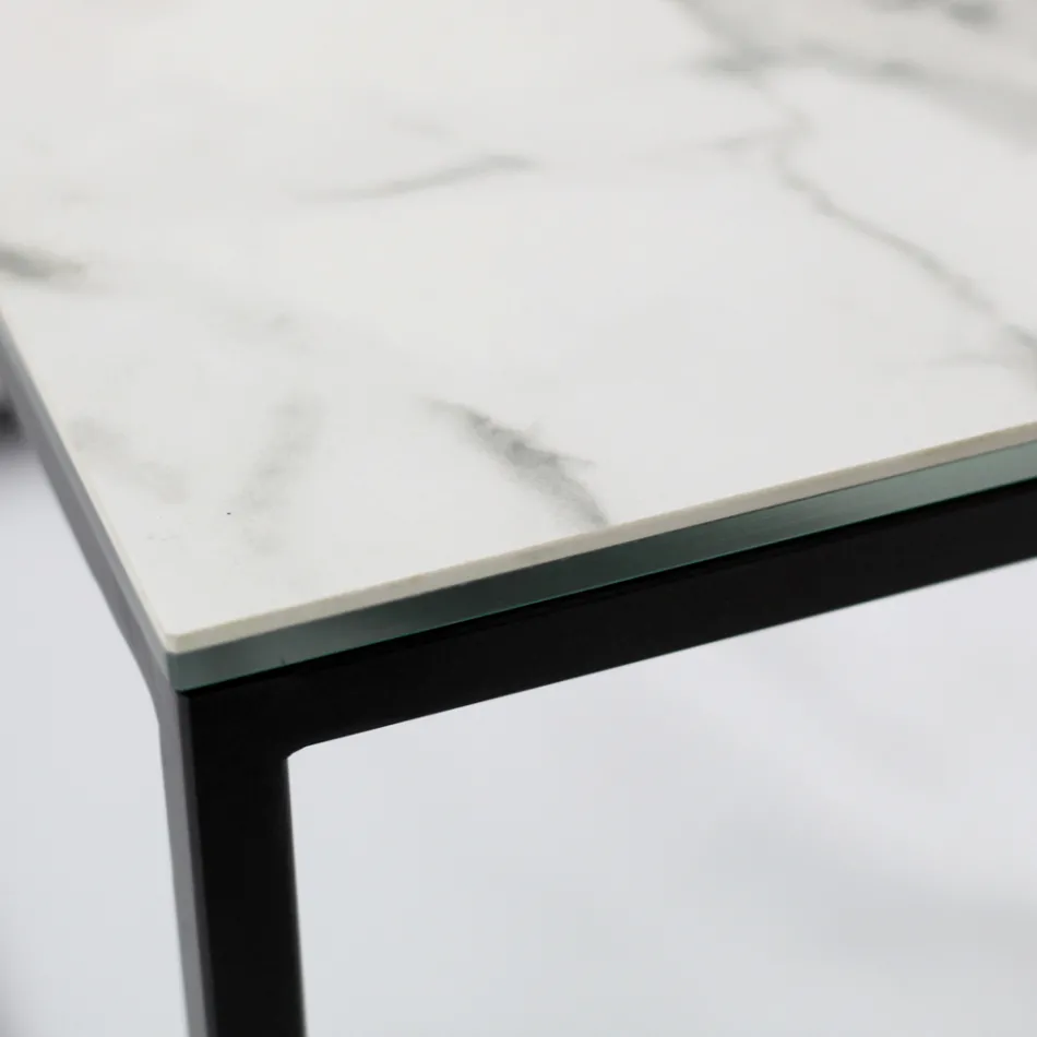 Mesa de centro de grés e aço fabricada na Itália - Birba Viadurini