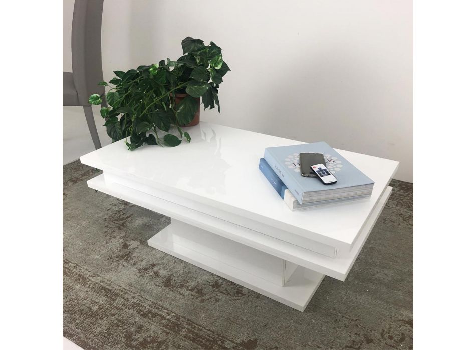 Mesa de centro em madeira branca brilhante com ou sem luz LED - Perro Viadurini