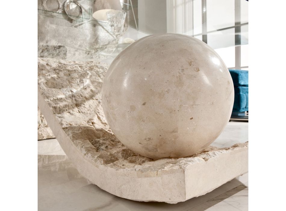Tampo de vidro da mesa de centro da sala de estar com base de pedra fóssil - esfera Viadurini