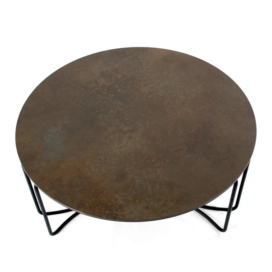 Mesa de centro redonda com base de 3 crescentes fabricada na Itália - Arepa Viadurini