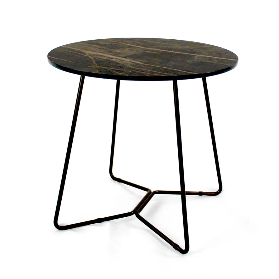 Mesa de centro redonda com tampo de grés porcelânico fabricado na Itália - Paini Viadurini