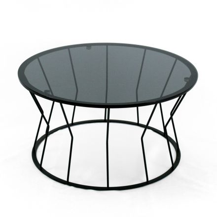 Mesa de centro redonda em aço e vidro fabricado na Itália - Alisea Viadurini