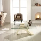 Mesa de centro de design moderno com tampo de vidro e base de pedra fóssil - Refil Viadurini