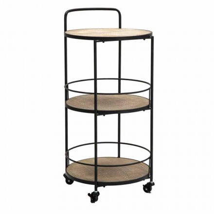 Mesa de centro de design moderno em ferro e MDF com rodas e 3 prateleiras - Lennox Viadurini