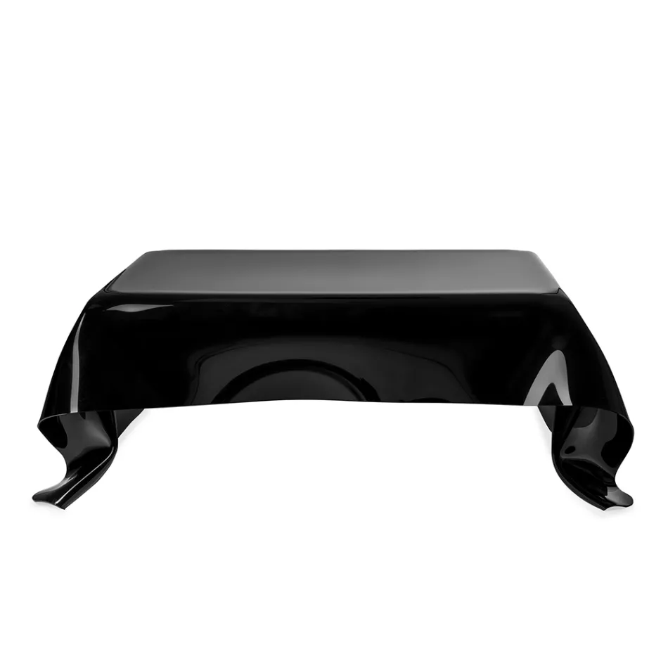 Mesa de centro Melia preta com tampo em acrílico drapeado, fabricada na Itália. Viadurini