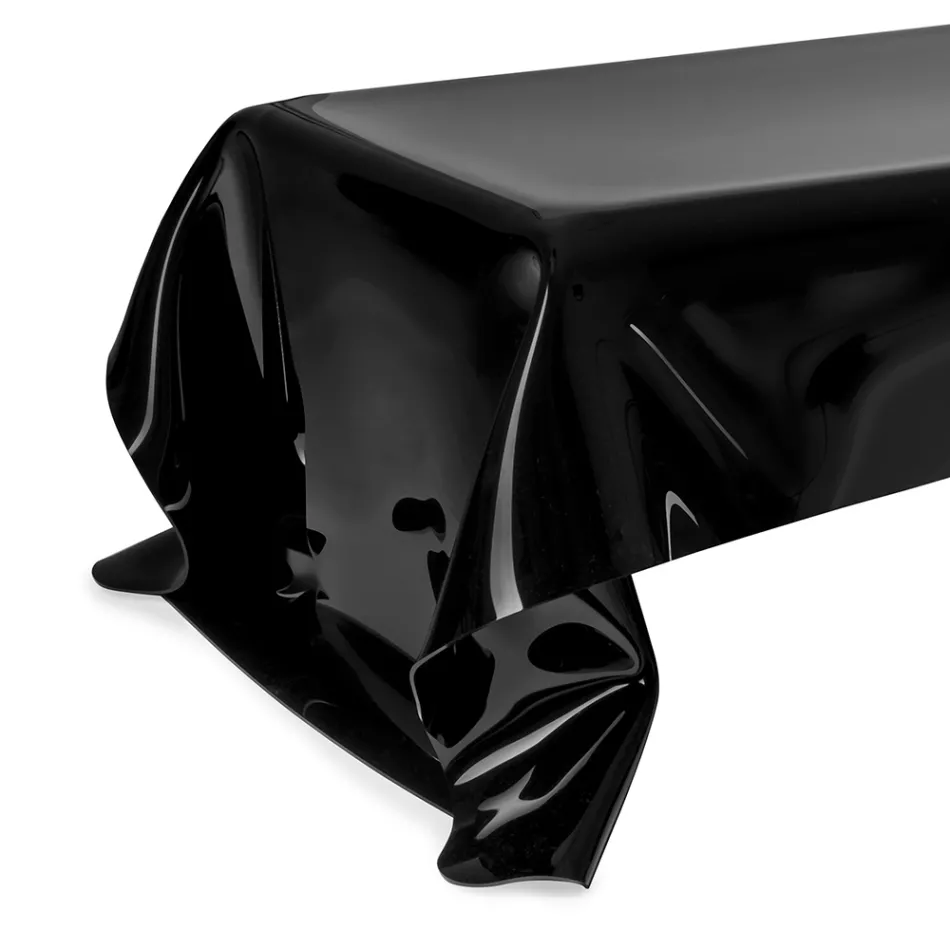 Mesa de centro Melia preta com tampo em acrílico drapeado, fabricada na Itália. Viadurini