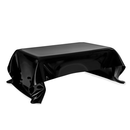 Mesa de centro Melia preta com tampo em acrílico drapeado, fabricada na Itália. Viadurini