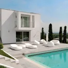 Mesa de centro de jardim com tampo redondo em polietileno fabricado na Itália - Tibaldo Viadurini