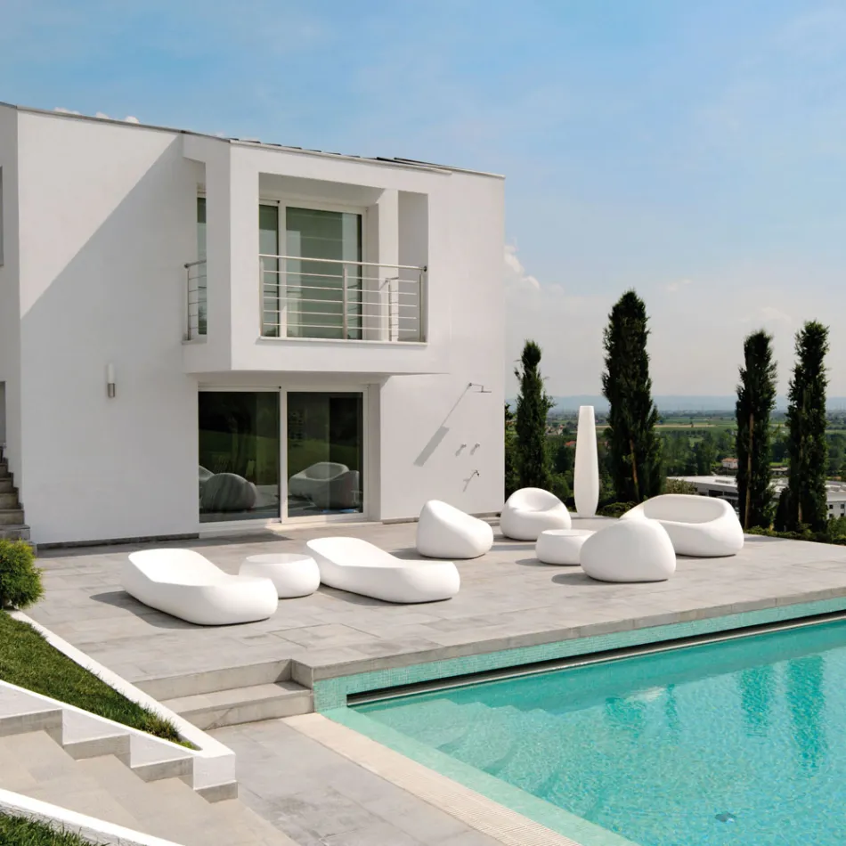 Mesa de centro de jardim com tampo redondo em polietileno fabricado na Itália - Tibaldo Viadurini