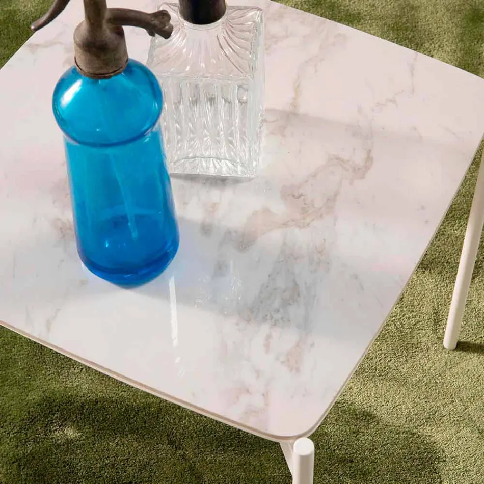 Mesa de centro quadrada de metal e cerâmica com design moderno - porco-espinho Viadurini