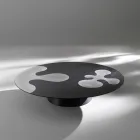 Mesa de centro em lariço laqueado preto com detalhes em aço inoxidável acetinado - Vergine Viadurini